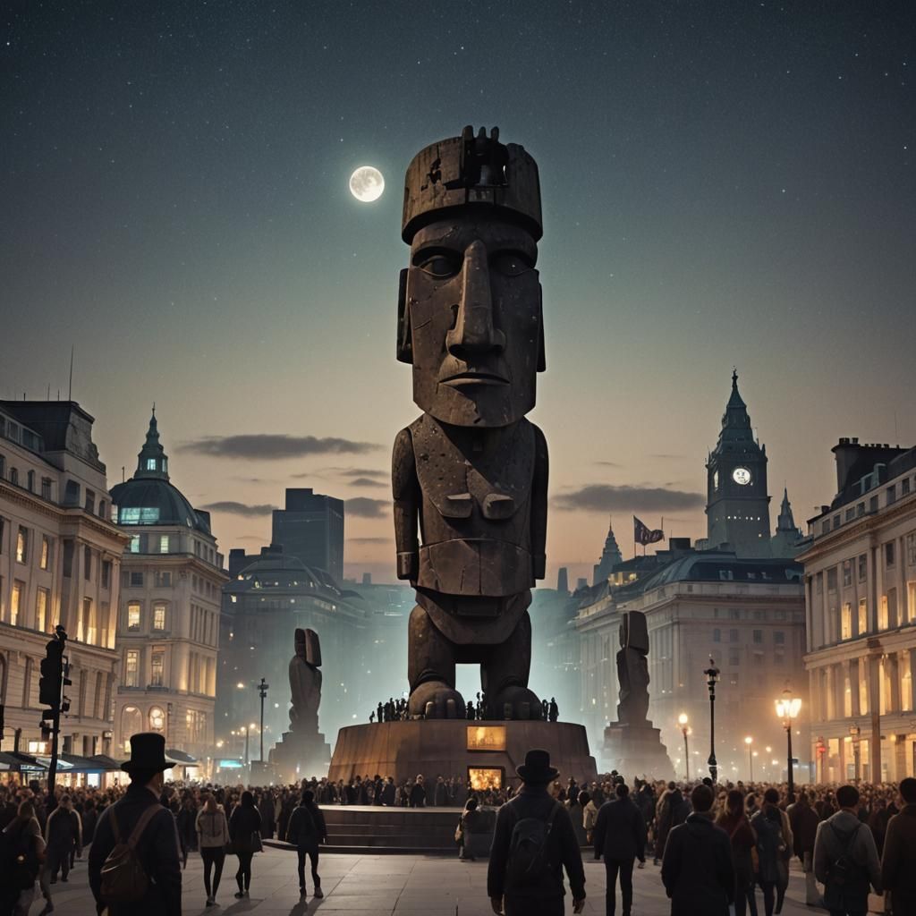 Steampunk Moai Head in Trafalgar Square