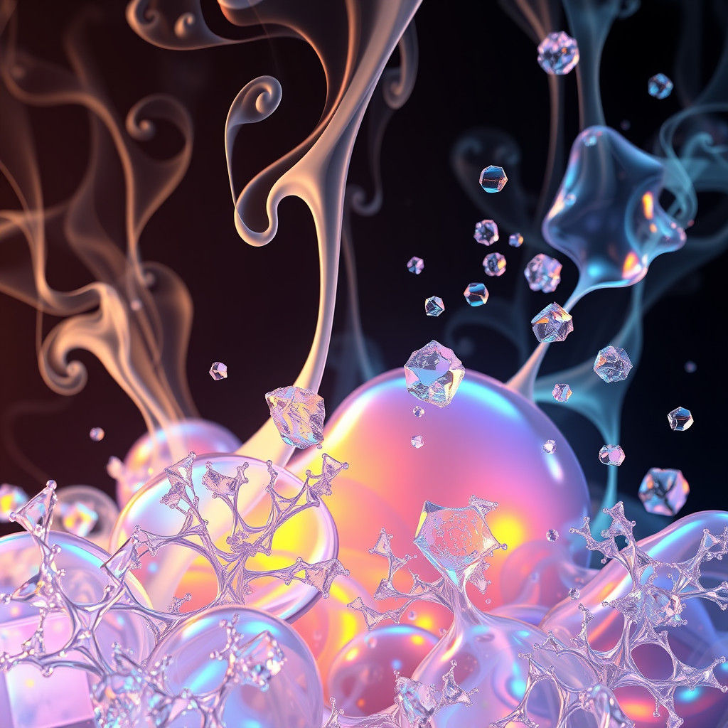 Iridescent Molten Glass Forms in Abstract Fractal Style