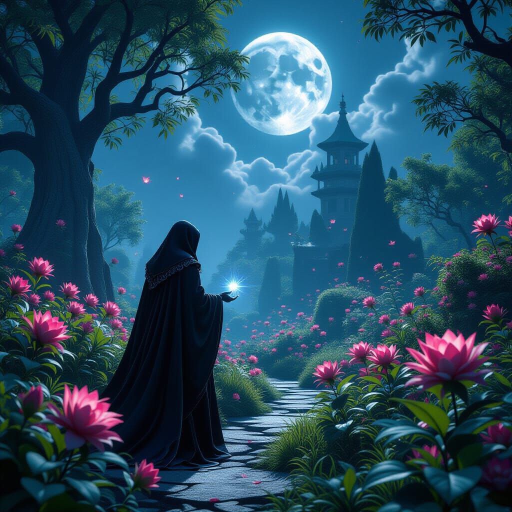 Vampire's Moonlit Garden in 3D Cinematic Style