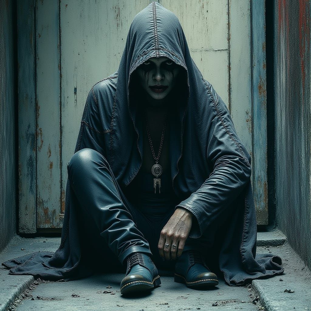 Dark Gothic Portrait of a Solitary Homeless Woman