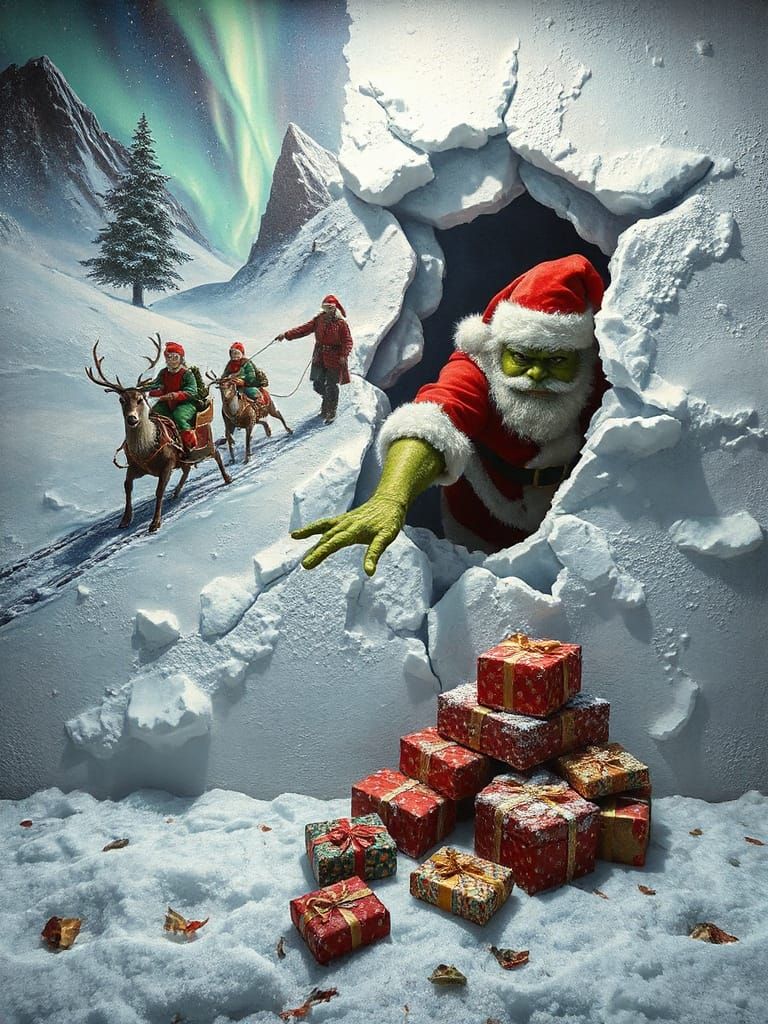 Frozen Christmas Mural: Santa, Elves, Grinch Emerge