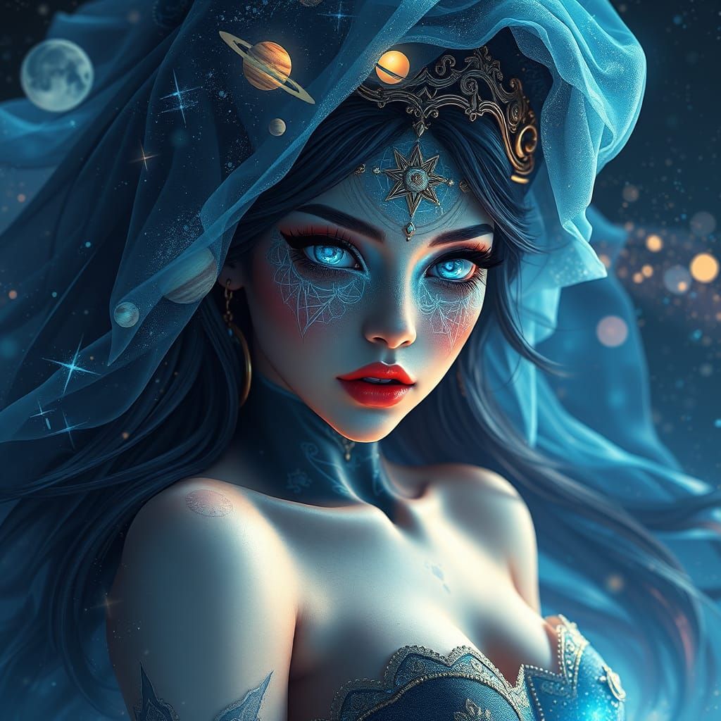 Cosmic Maiden: A 3D Anime-Inspired Celestial Canvas