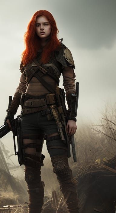 Post-Apocalyptic Warrior Girl in Hyperrealism Style