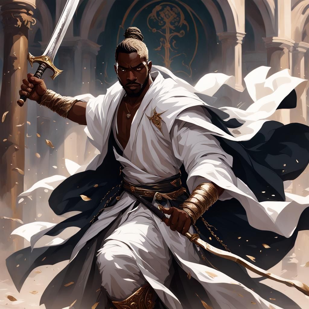 Black Man with Scimitar in Fantasycore Style