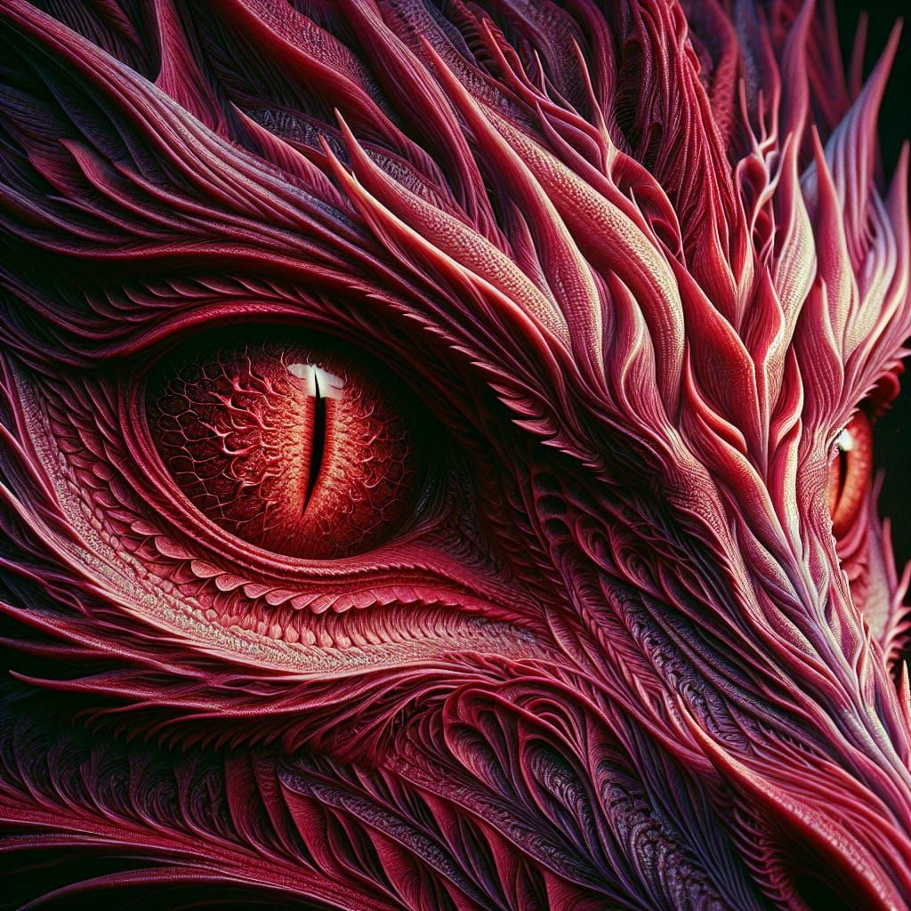 Detailed Red Dragon Face in Digital Matte Painting Style