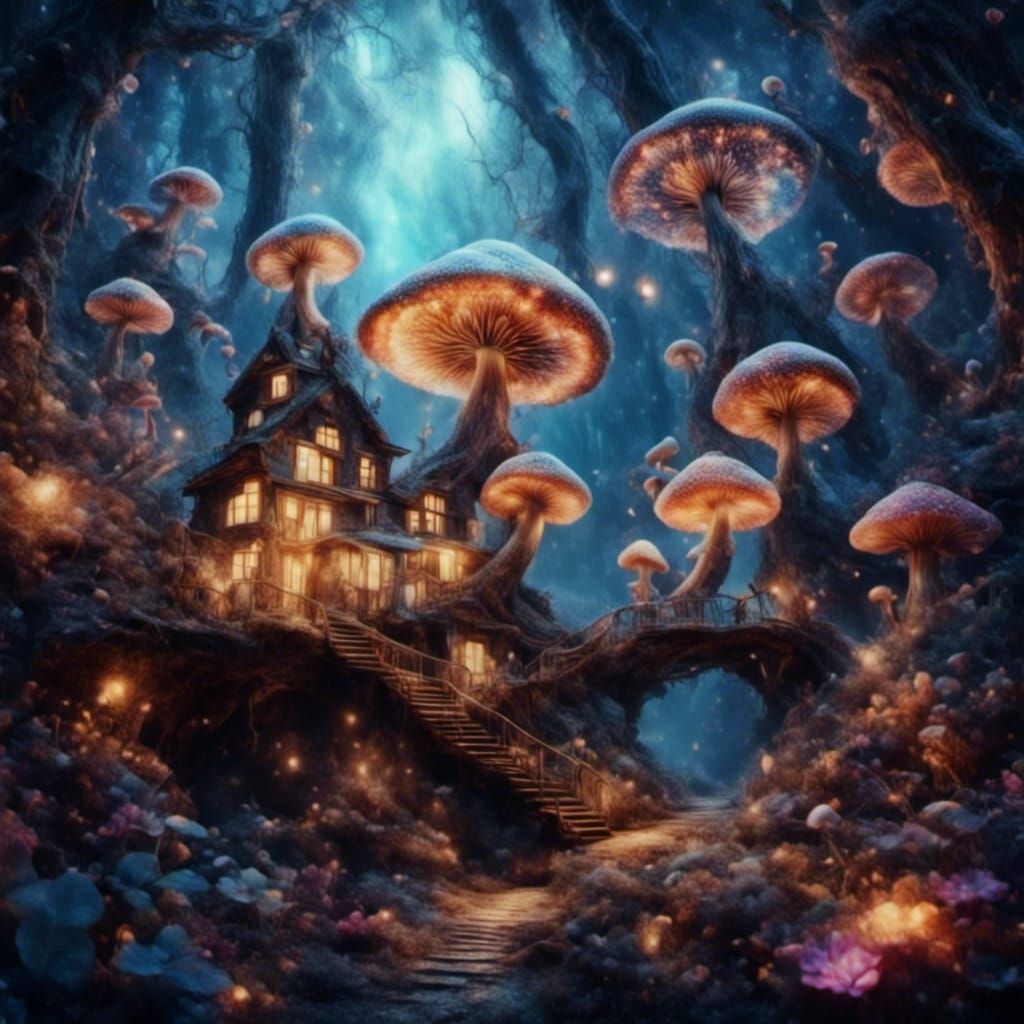 Psychedelic Mushroom Treehouse in Enchanted Forest