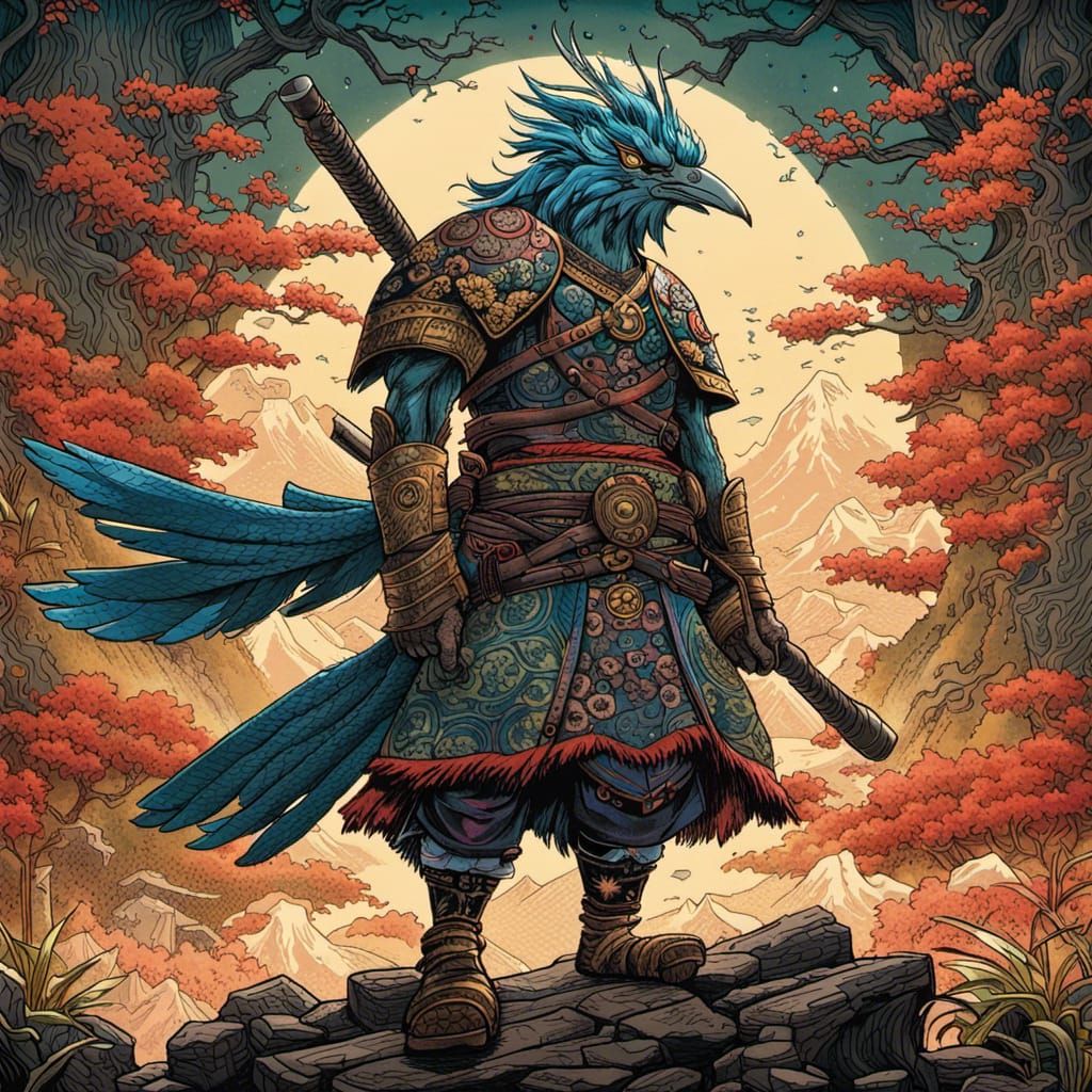 Rito Samurai Warrior Wood Block Print