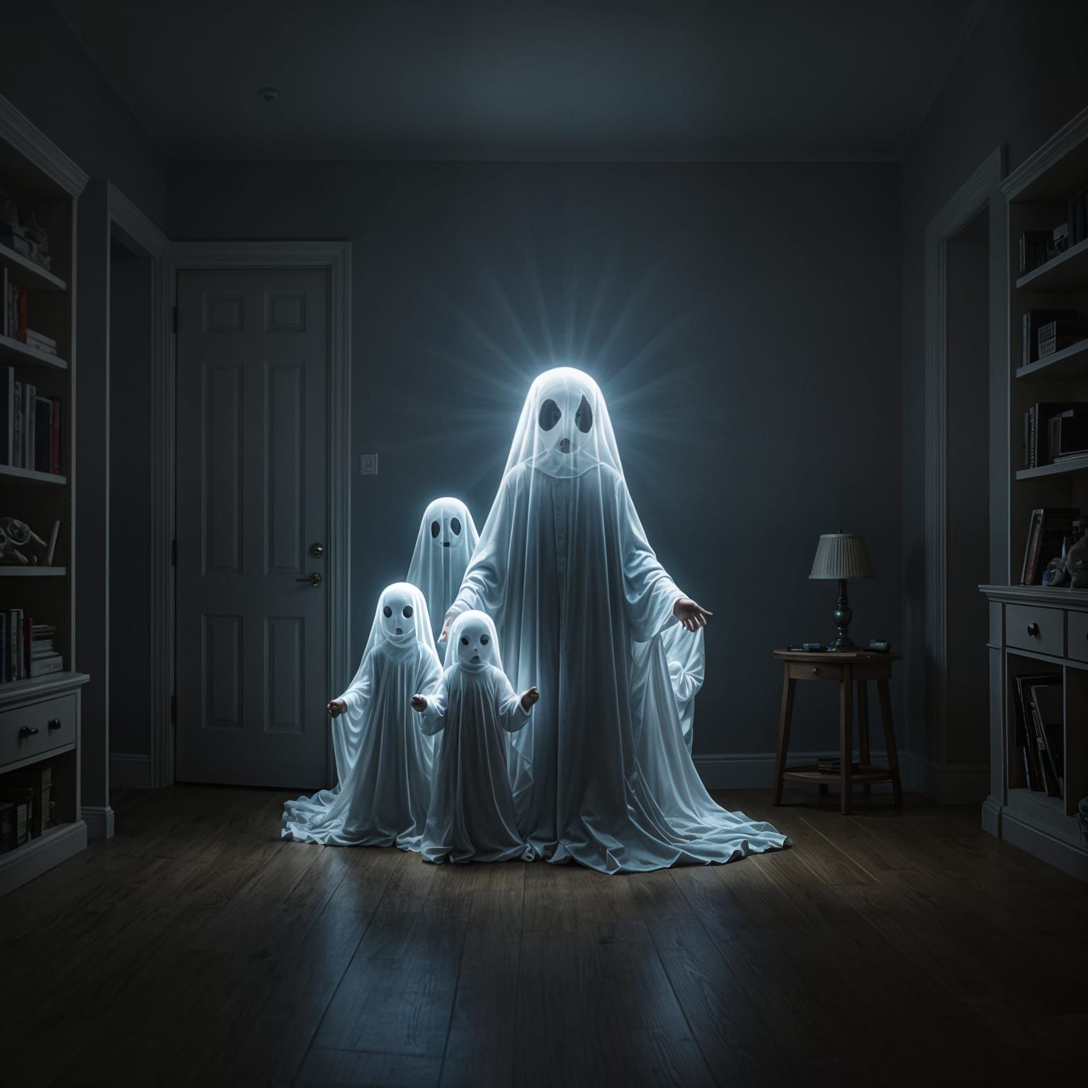 Flashlight Beam Creates Ghost Family Silhouette
