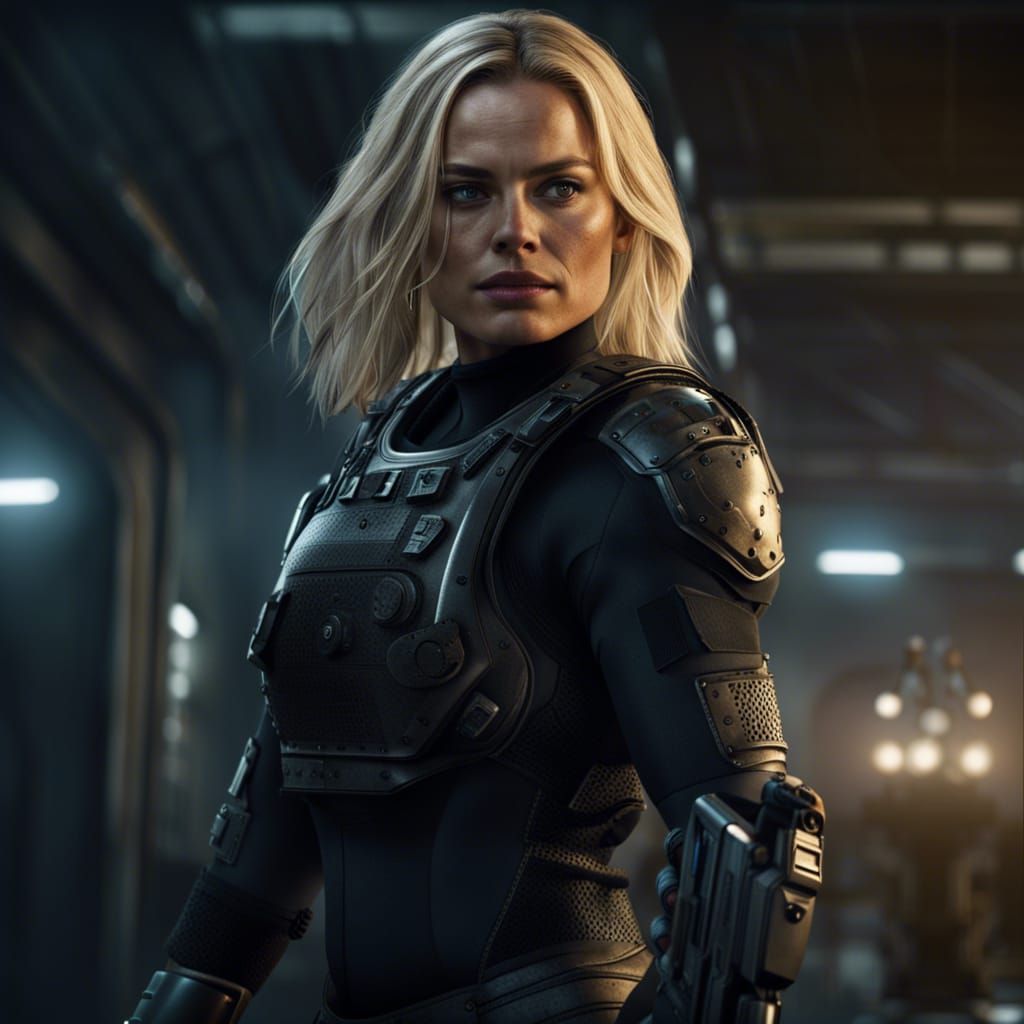 Hyperrealistic Margot Robbie as Agent in India