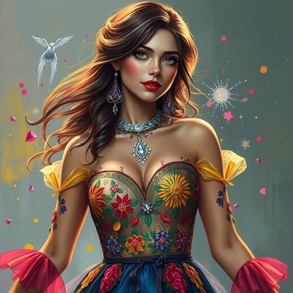 Mystical Romanian Party Dress in Vibrant, Cinematic Style