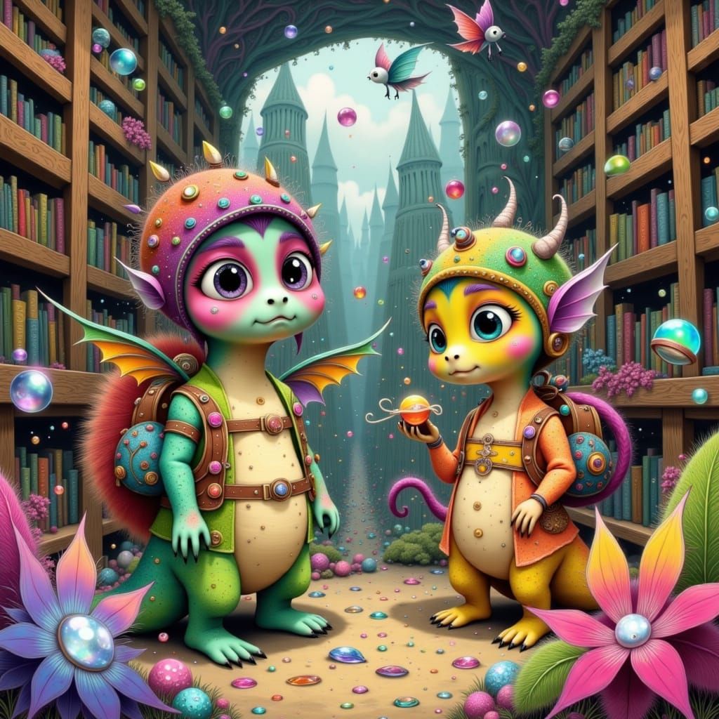 Dragons Discover Gems in Whimsical Library