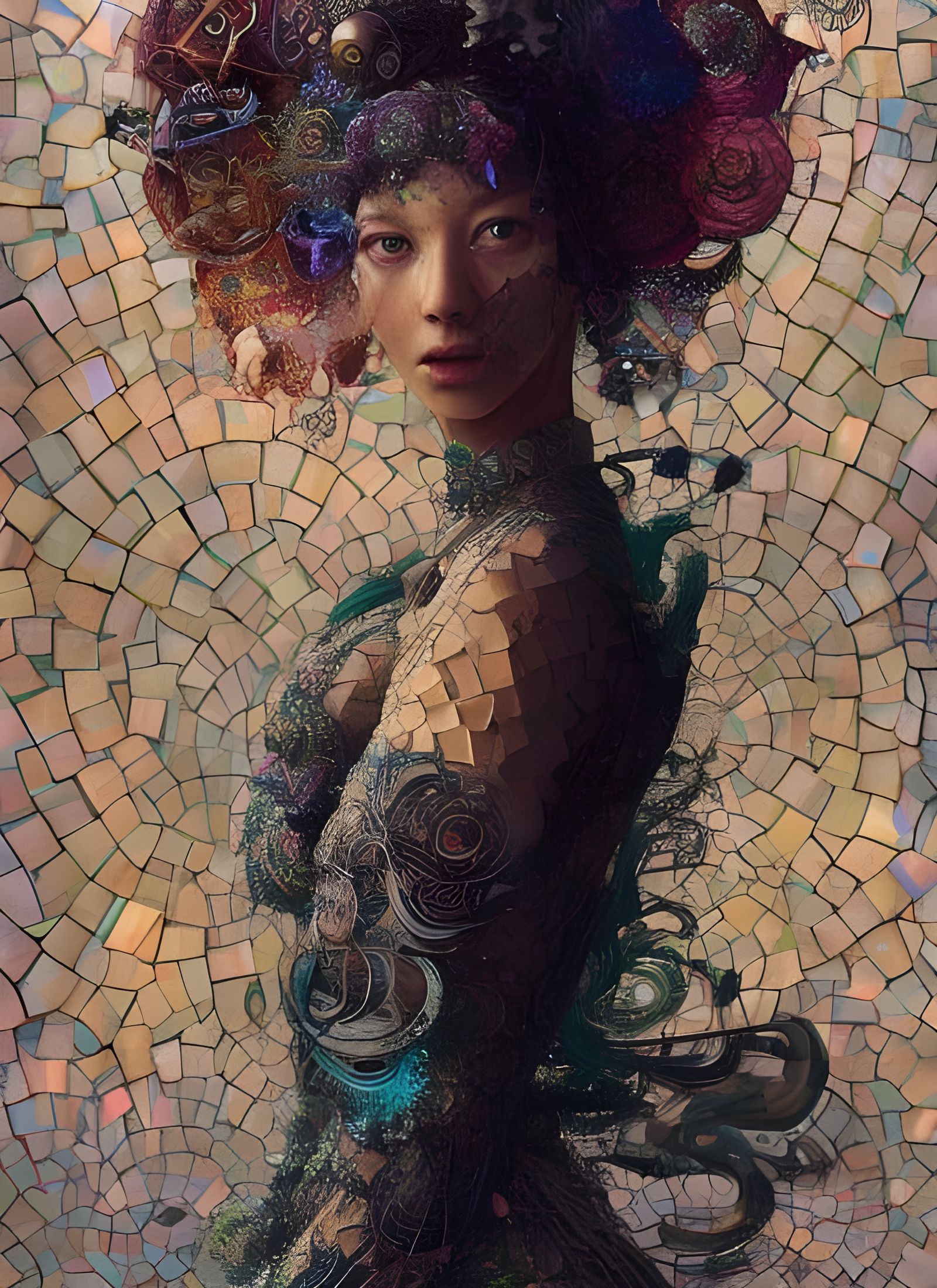 Woman with Mosaic Dress, Hyperdetailed Digital Art