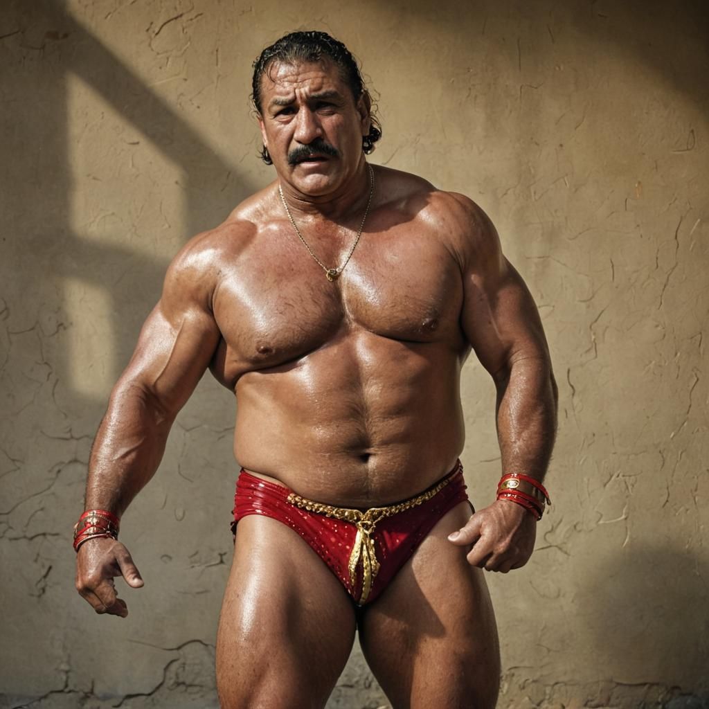 Victorious Gypsy Wrestler in Sport Photography Style