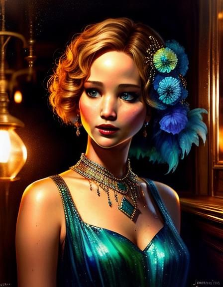 Jennifer Lawrence as 1920s Flapper, Alcohol Ink Style