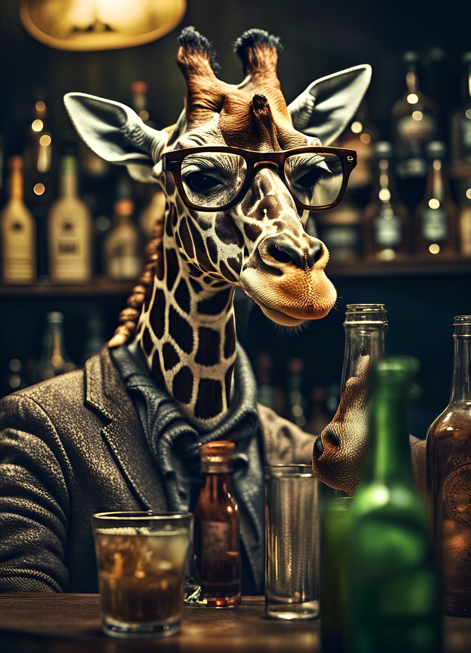 Hipster Giraffe with glasses reflecting the environment