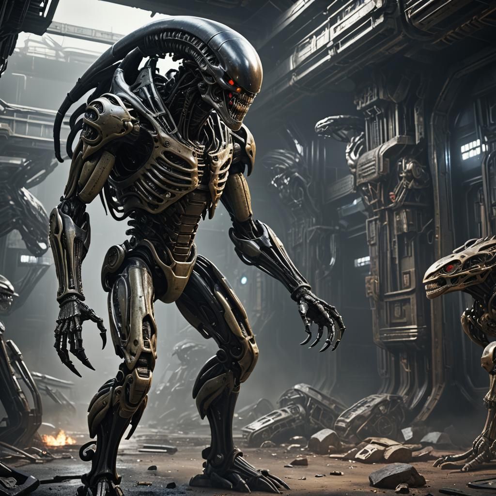 Cyborg Xenomorph in Detailed Matte Painting Style