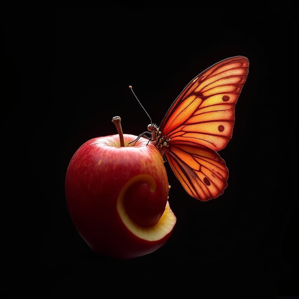 Apple-Butterfly Metamorphosis in a Digital Art Style
