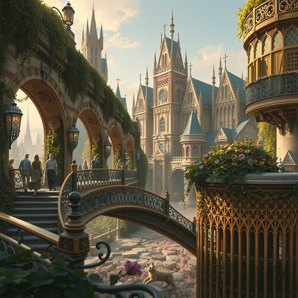 Fairytale Bridge to Elven Village in Rococo Style