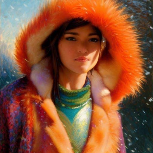 Girl in Winter Gear, Pointillist Style