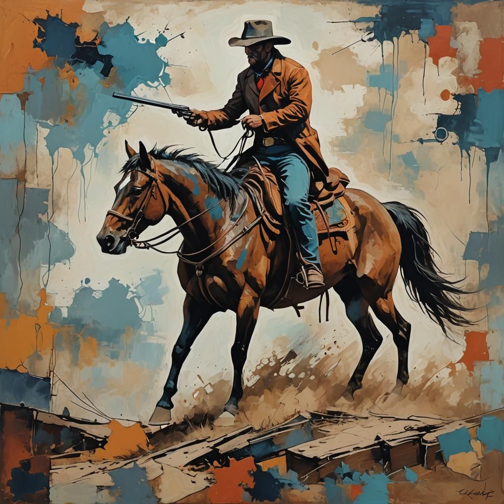 Gunslinger and Dog in Abstract Fine Art