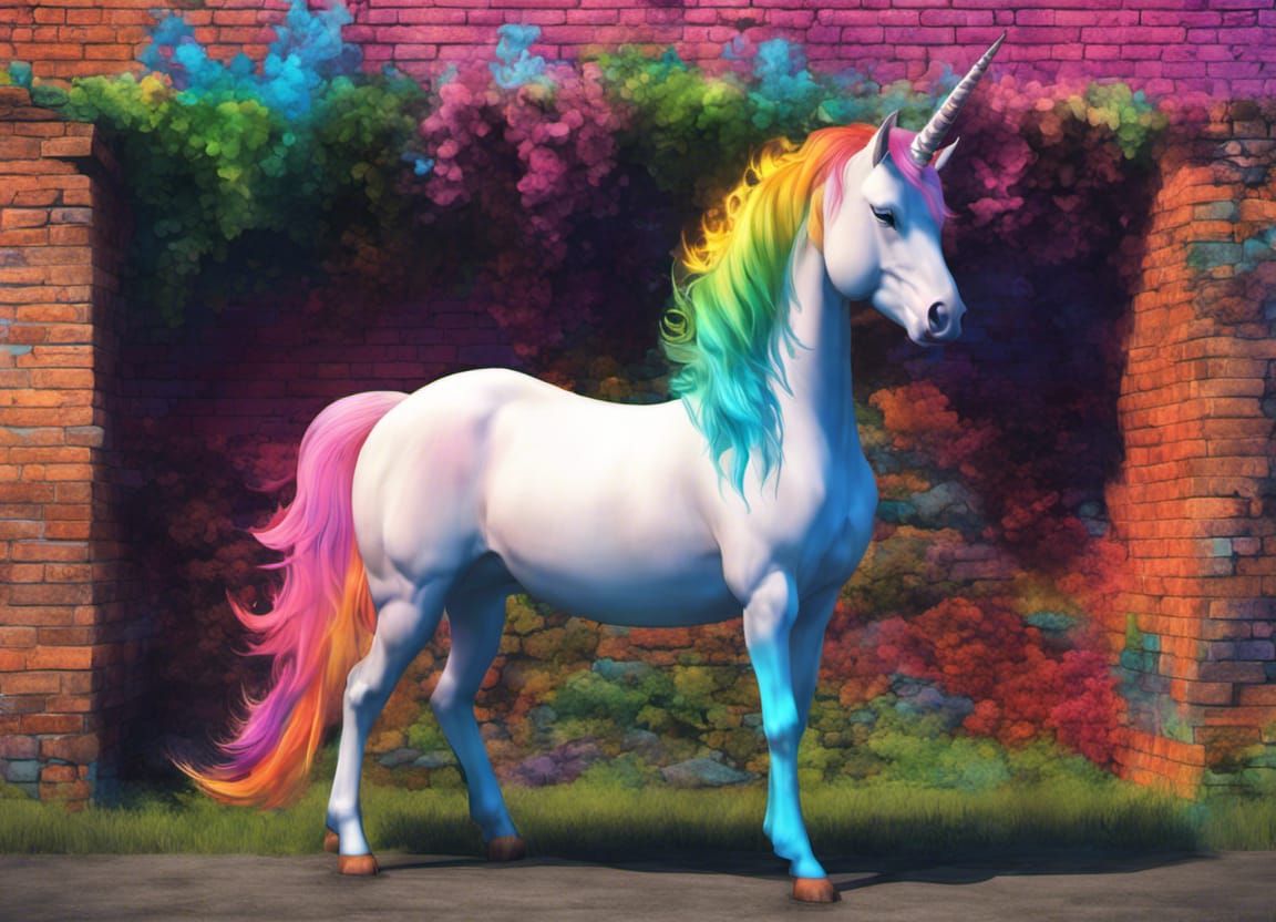 Graffiti Unicorn with Rainbow Mane in Hyperrealism