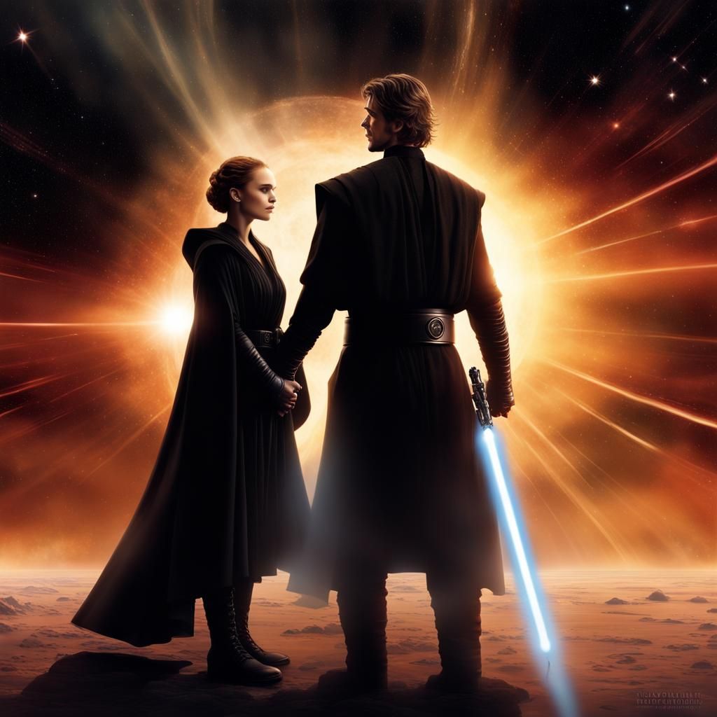 Anakin and Padme in Star Wars Movie Poster Style