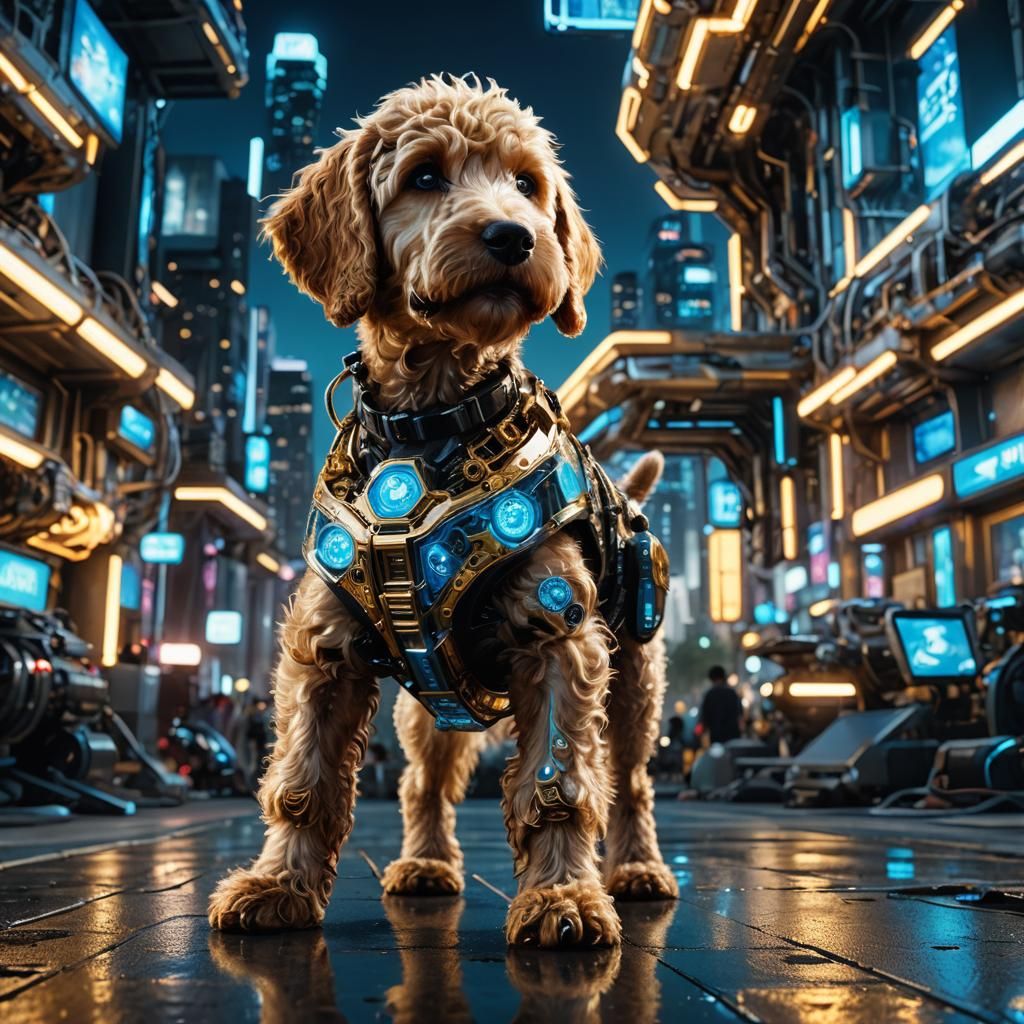 Futuristic Sci-Fi Golden Doodle Puppy Portrait