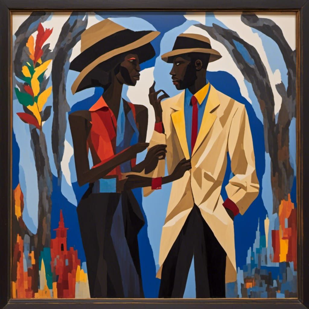 Black Couple in Jacob Lawrence Style