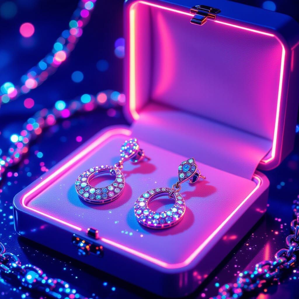 Glitter Jewelry in Neon Case, in Digital Art Style