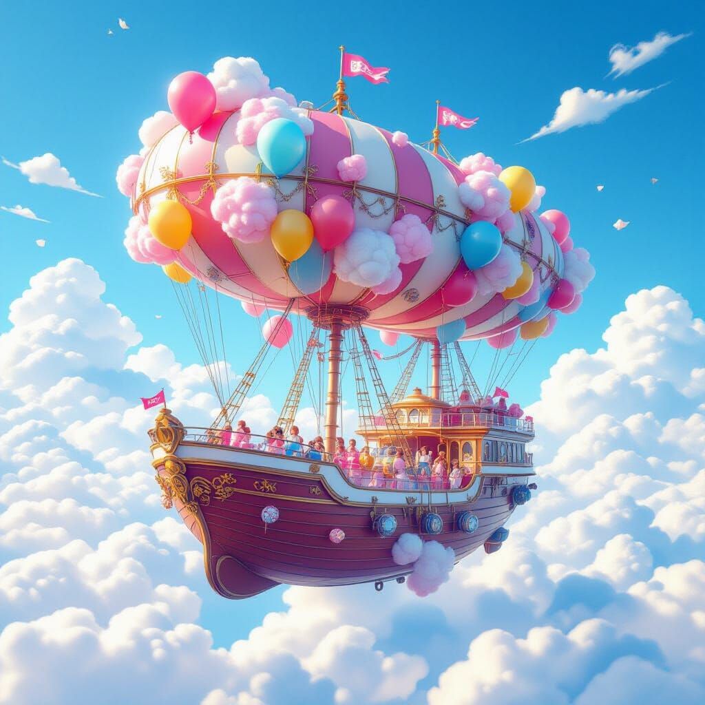 Vintage Cotton Candy Airship: 3D Anime Art