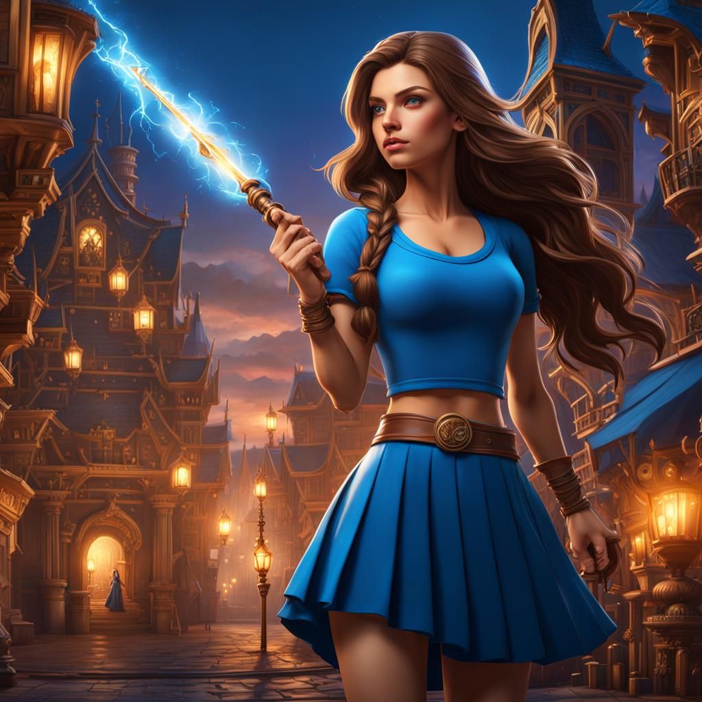 Fantasy City Comic Strip: Teenage Girl with Wand