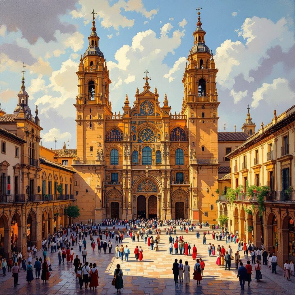 Seville Cathedral and Giralda Tower with Crowd