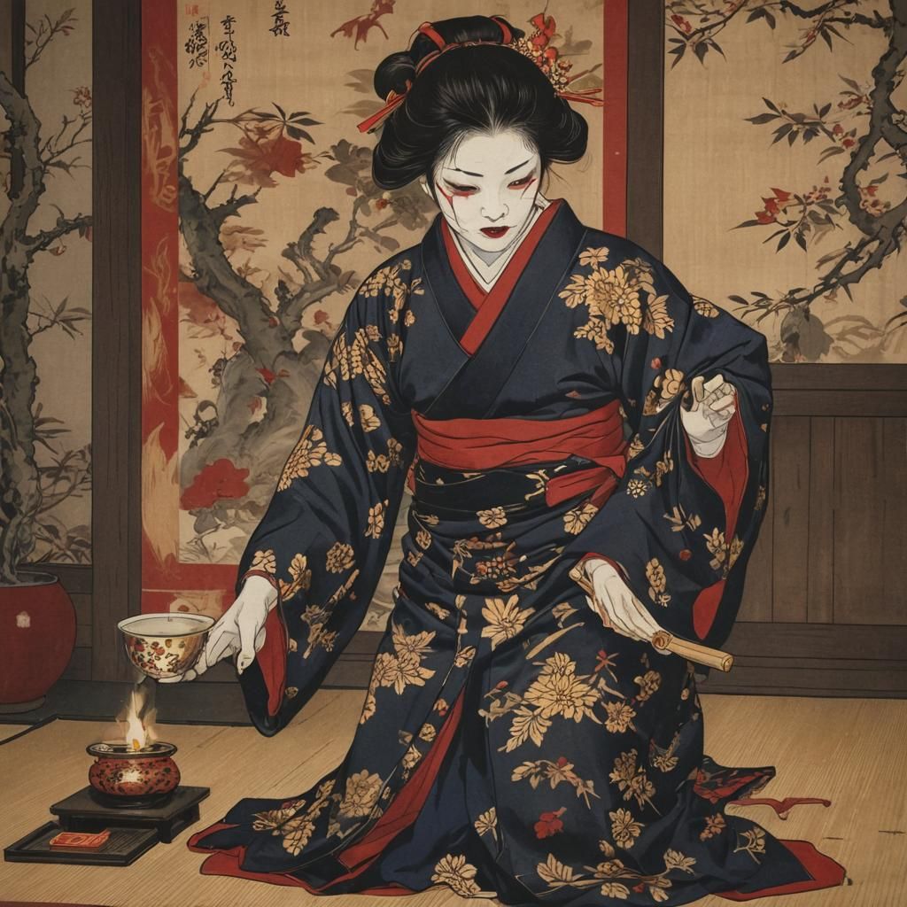 Japanese Vampire Dance in Ukiyo-e Style