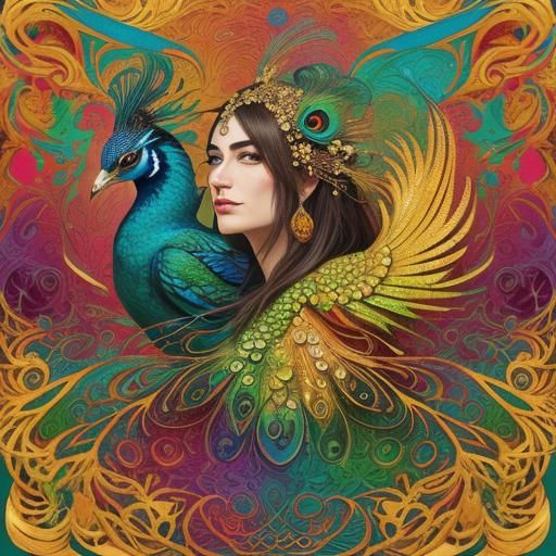 Dragon Peacock Woman in Abstract Expressionism Style
