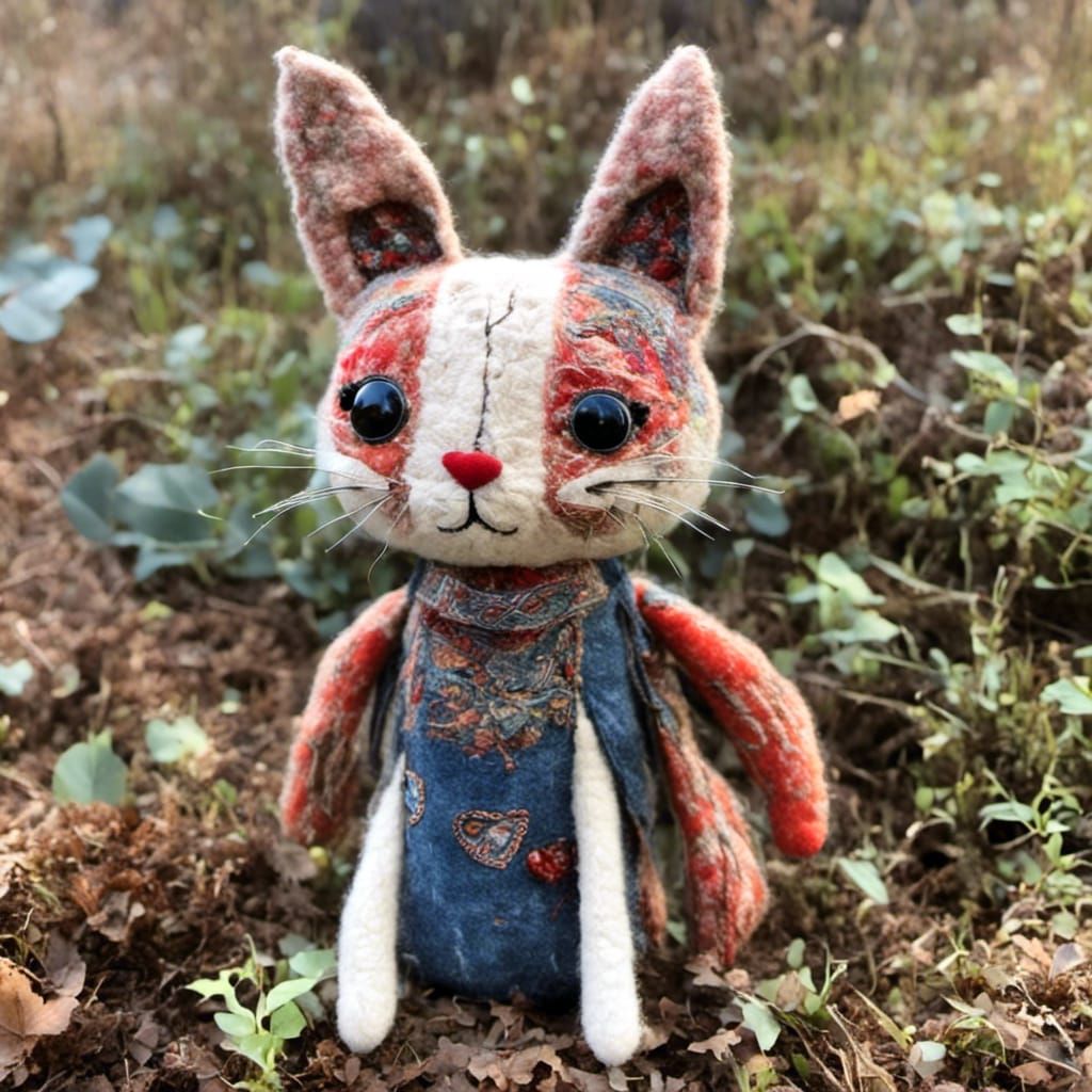 Handmade Patchwork Cat Doll, Imperfect and Adorable