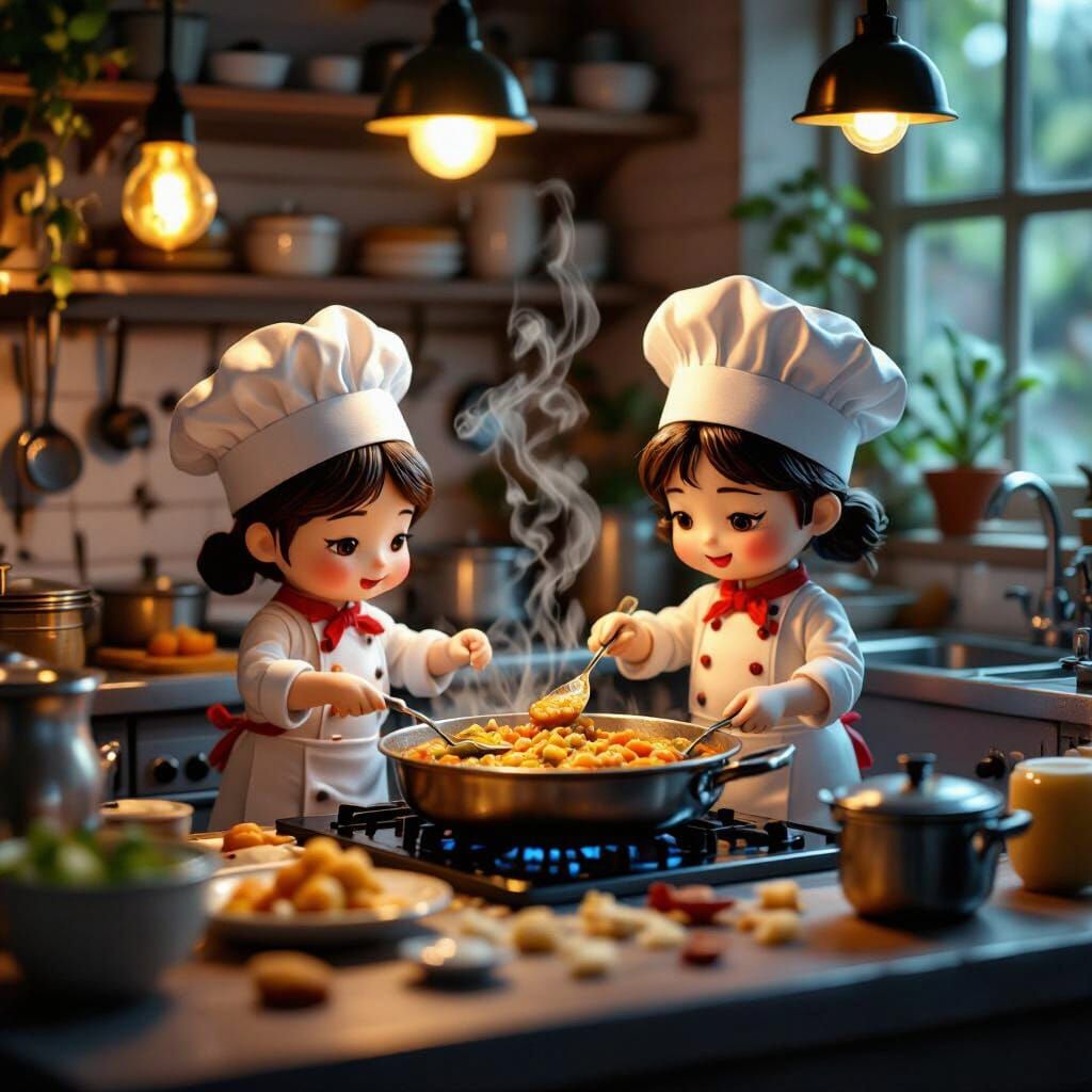 Miniature AI Chefs Cooking Malai Chaap: Detailed Matte Paint...