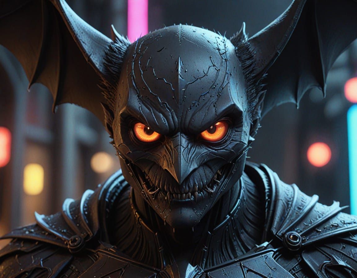 Neon Goth Bat Face in Digital Art