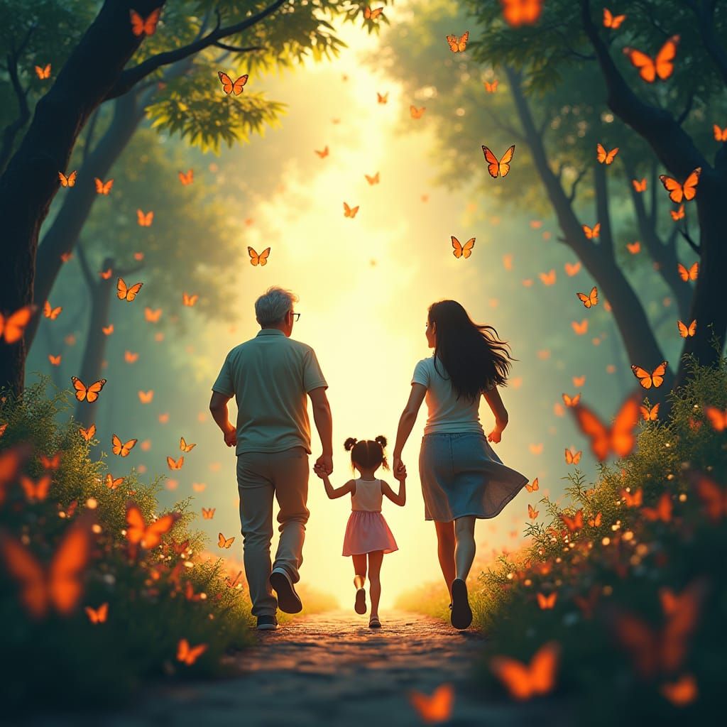 Couple Finds Daughter in Butterfly Grove: 3D Anime