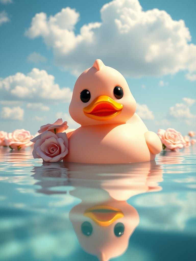 Dreamy Rubber Duck in Whimsical Water Garden