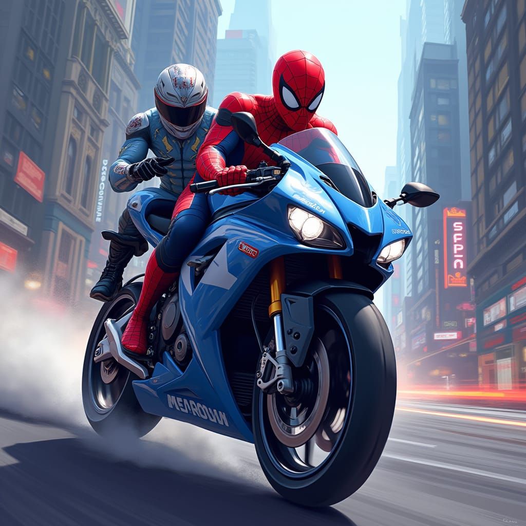 Avatar and Spiderman Motorbike Race in Anime Style