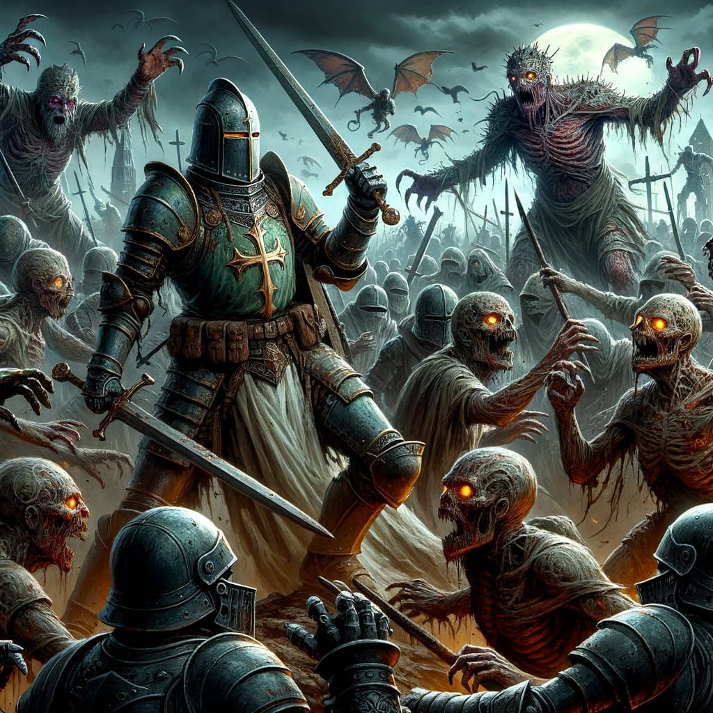 Templars Battle Undead Hordes in a Dark Fantasy