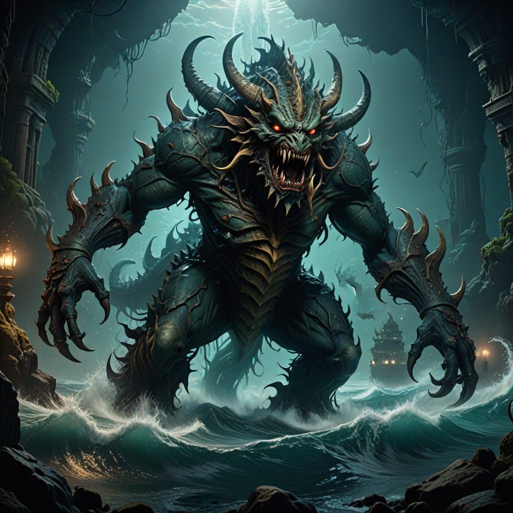 Epic Underwater Lord Dagon in Deep Blue Hues