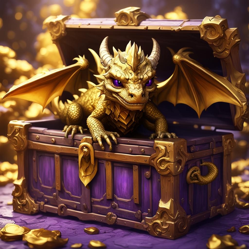 Dragon in Gold Chest: Dark Fantasy Concept Art