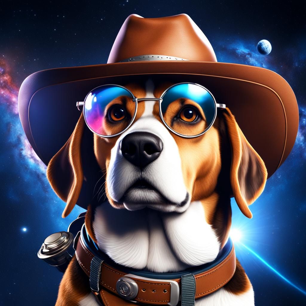Beagle Dog Cowboy in Space, 3D Render