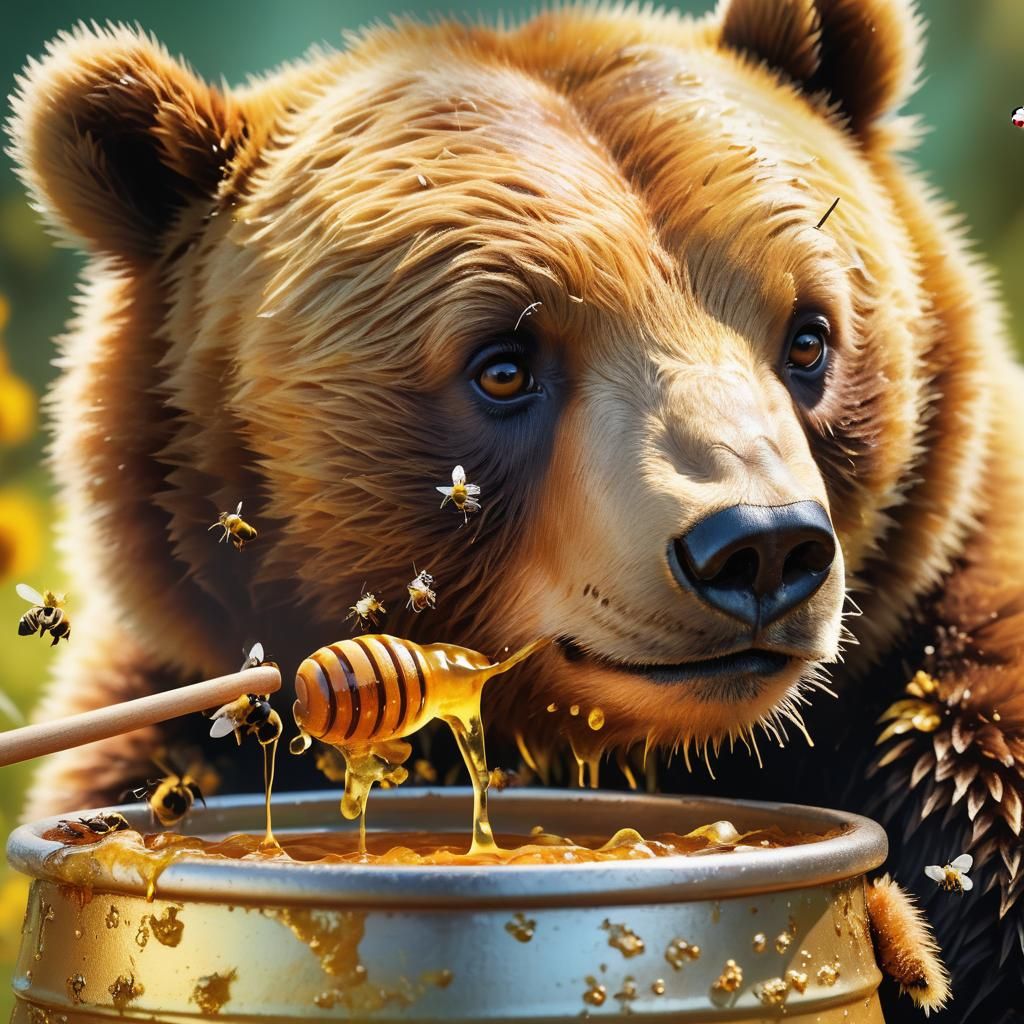 Bear Cub Enjoys Honey: 3D Digital Portrait