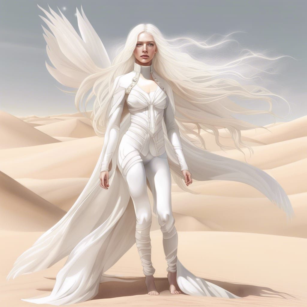 Albino Goddess in White Desert: Digital Art