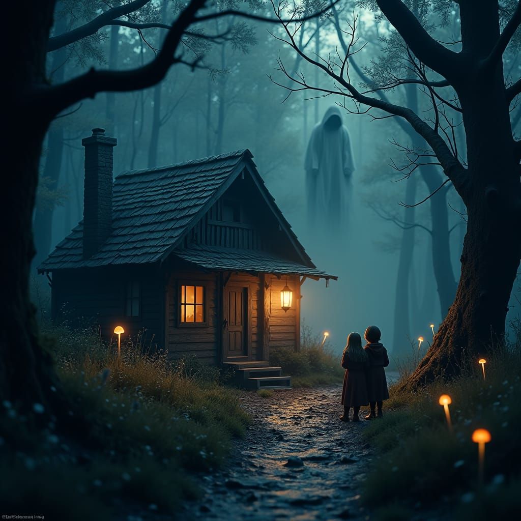 Eerie Haunted Cabin in Mystical Forest at Dusk