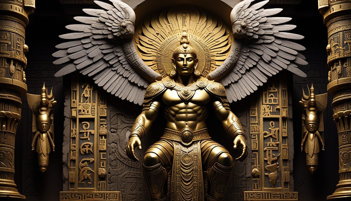 Giant Ancient Humanoids in Temple, Ethereal Divine Art