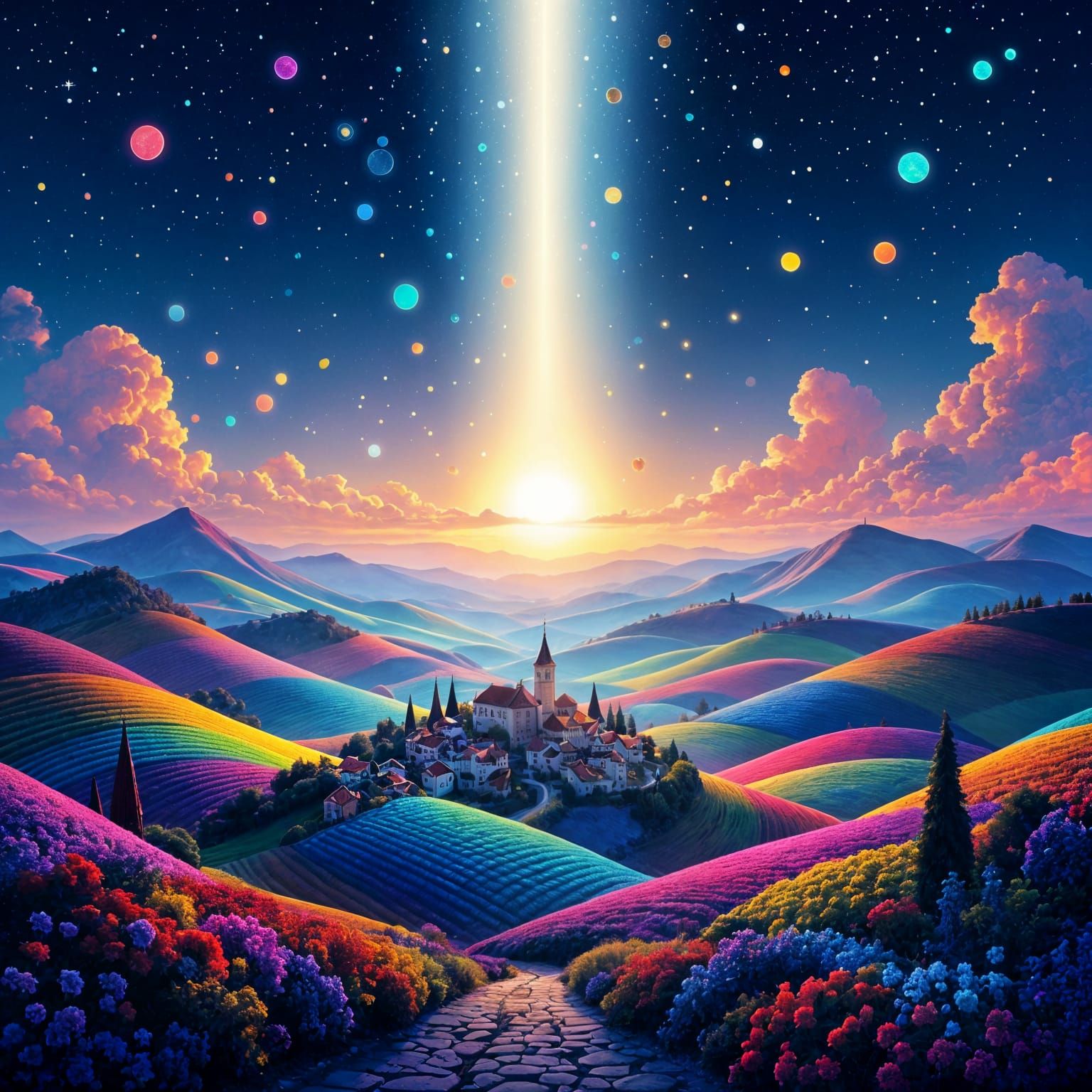 Surreal Landscape of Infinite Colorful Dots