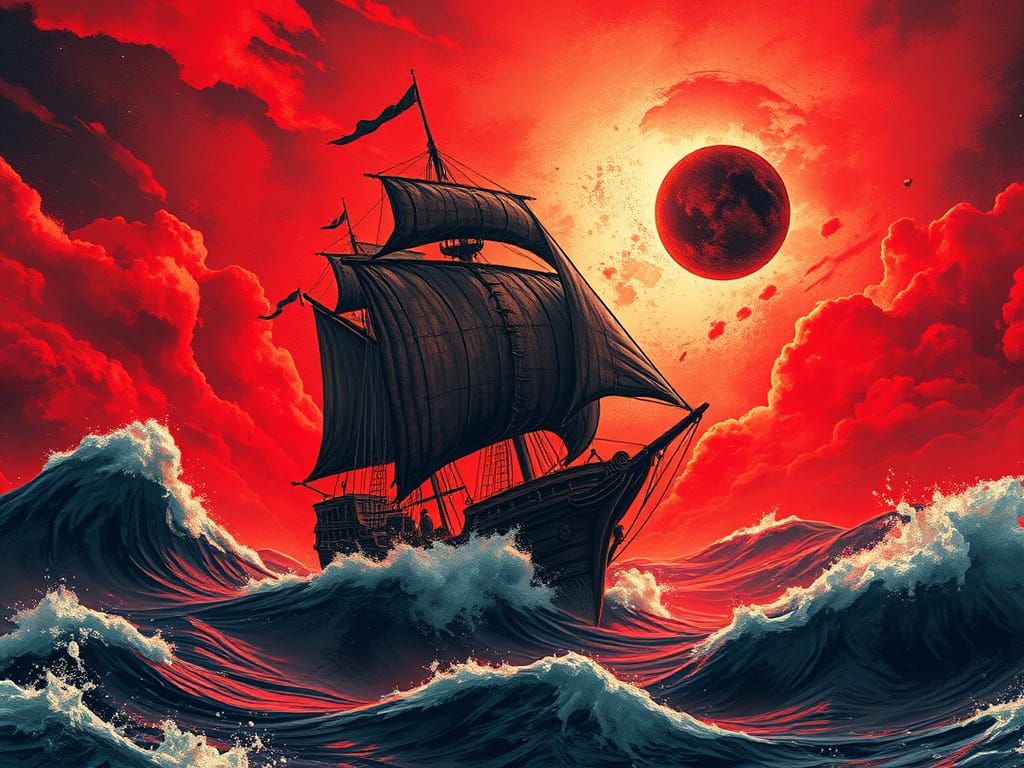 Astral Pirate Ship Illustration in Cosmic Style